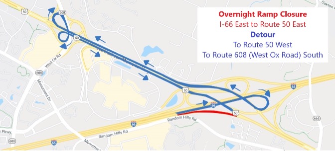 Ramp from I-66 East to Route 50 East Map