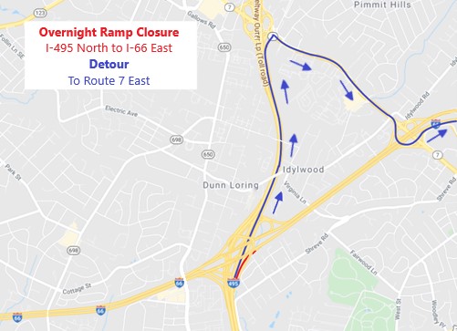 Detour map for ramp closure