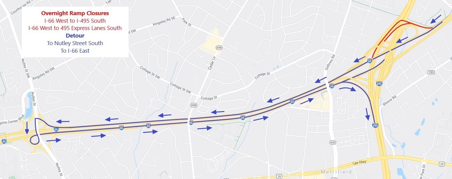 Ramp Closed I-66W to I-495S and 495 Express Lanes SB