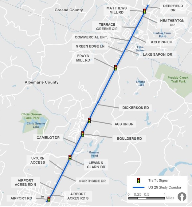 Map of intersections included in the US 29 Corridor Study